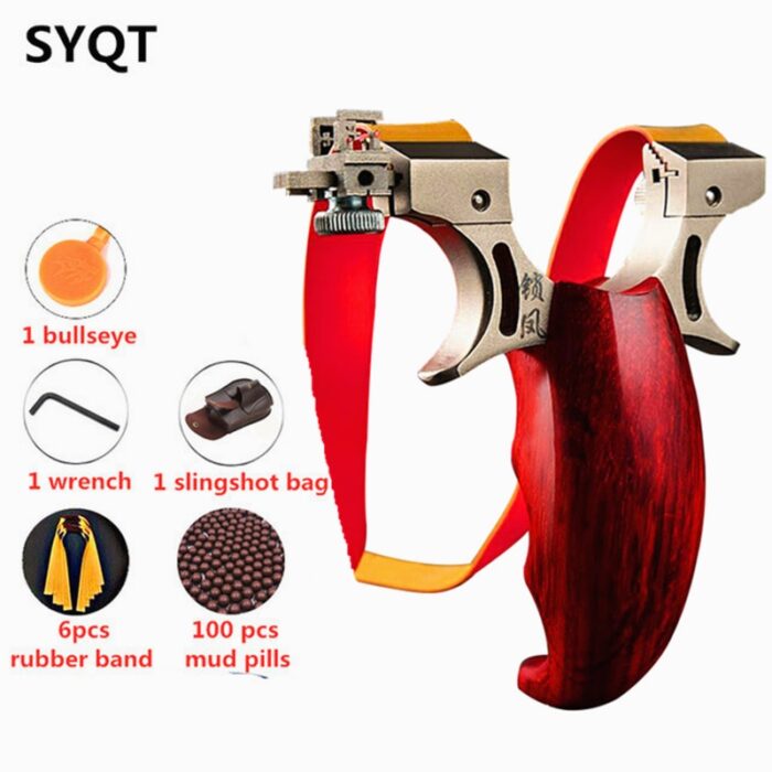 New Catapult Outdoor Hunting Power Slingshot with Titanium Sight Flat Rubber Bands Slingshot Wood Handles Stainless Steel