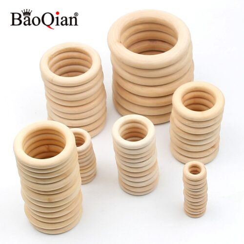 14 Size Natural Wood Circle DIY Crafts For Jewelry Making Baby Teething Wooden Ring Kids Toy Ornaments Accessories