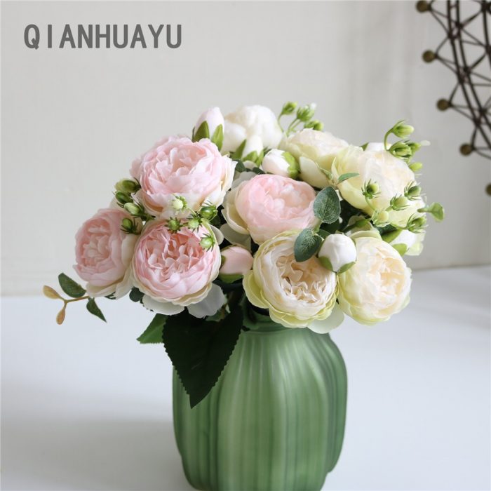 1pcs 30cm Rose Pink Silk Peony Artificial Flowers Bouquet For Valentines Day Gifts DIY Home Wedding Party Decoration Fake Flower