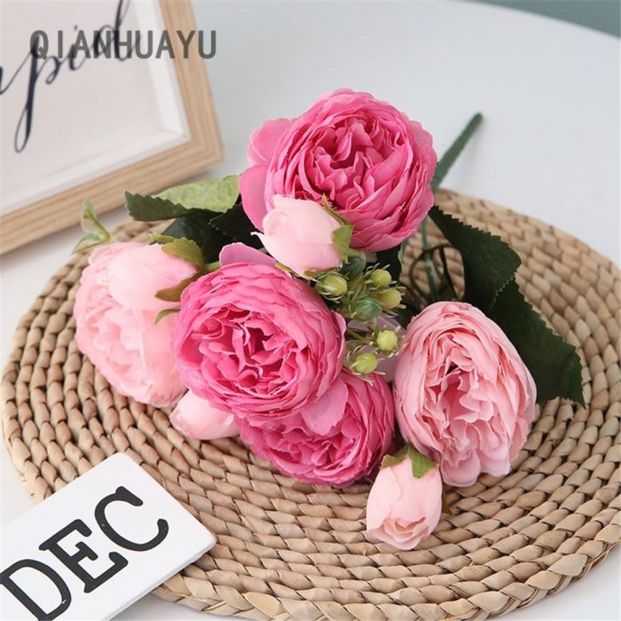 1pcs 30cm Rose Pink Silk Peony Artificial Flowers Bouquet For Valentines Day Gifts DIY Home Wedding Party Decoration Fake Flower