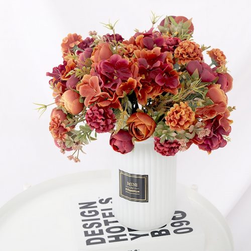 Rose Artificial Flowers High Quality Hydrangea Hybrid Bouquet Silk Fake Flower Autumn Decoration DIY Home Garden Wedding Decor