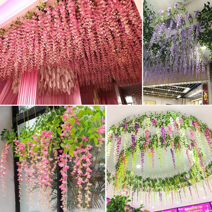 12 Pcs/Lot Wedding Decor Artificial Silk Wisteria Flower Vines Hanging Rattan Bride Flowers Garland For Home Garden Hotel